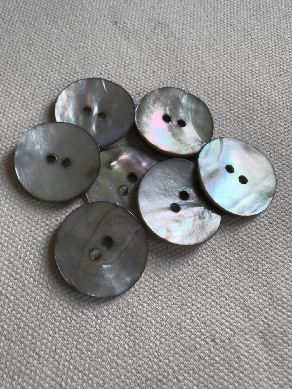 Genuine Reclaimed Mother of Pearl Shell Buttons, Set of 7, ~20mm